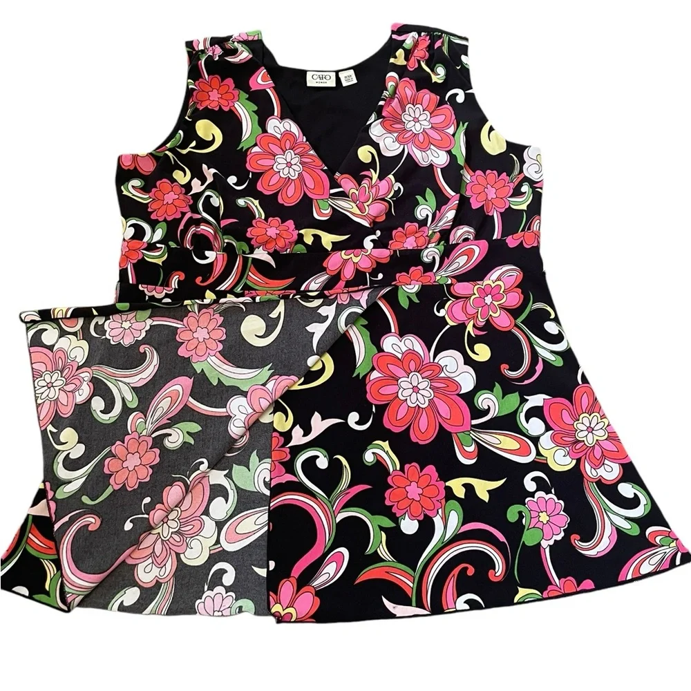 Cato Y2K Plus Size Hippie Boho Groovy Psychedelic Floral Asymmetrical Wrap Top - Picture 2 of 5